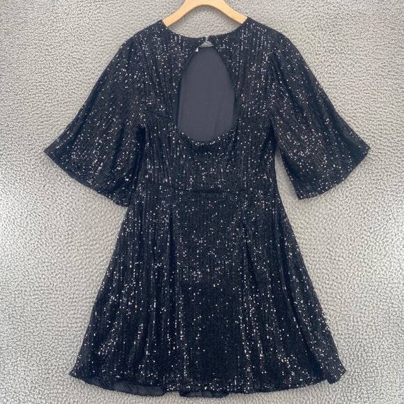 Old Navy Dress Womens Medium Black Jack Sequin Mini Short Bell Sleeve Cutout NWT - Picture 3 of 11